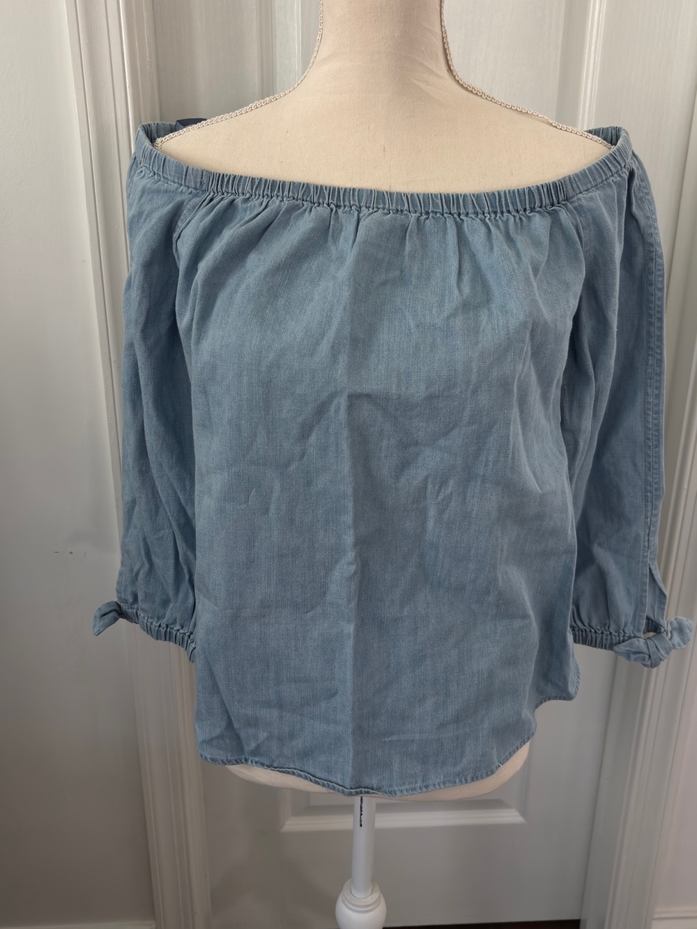 Vineyard Vines Light Blue Off-Shoulder Chambray Blouse